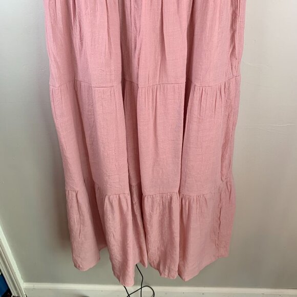 August Sky Womens Smocked Ruffle Sleeve Tiered Midi Summer Dress Medium Pink Blu - Picture 6 of 10